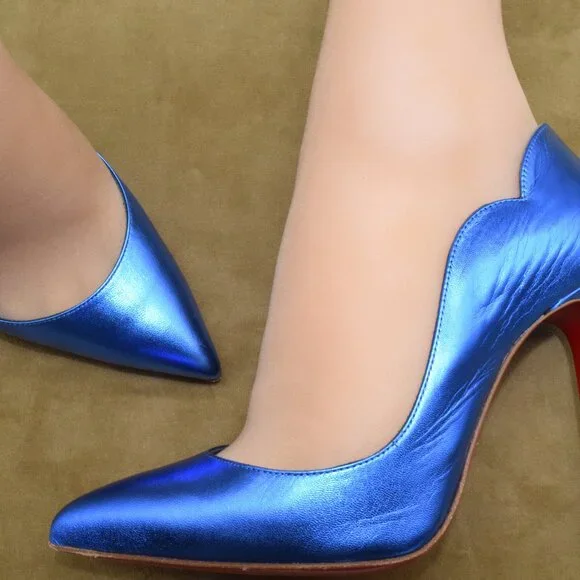 EUC Christian Louboutin Hot Chick 100 Heels Pumps 36 M Blue Metallic Alize 6M - Picture 16 of 16